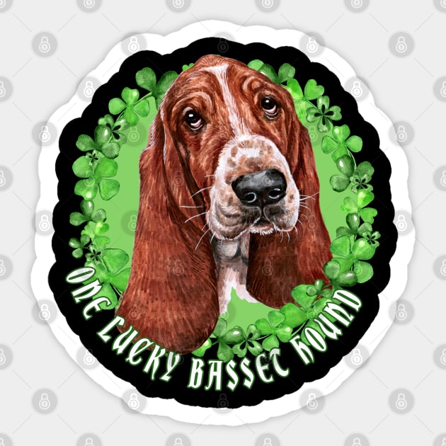 One Lucky Basset Haund Funny St. Patrick Dog Sticker by Sniffist Gang